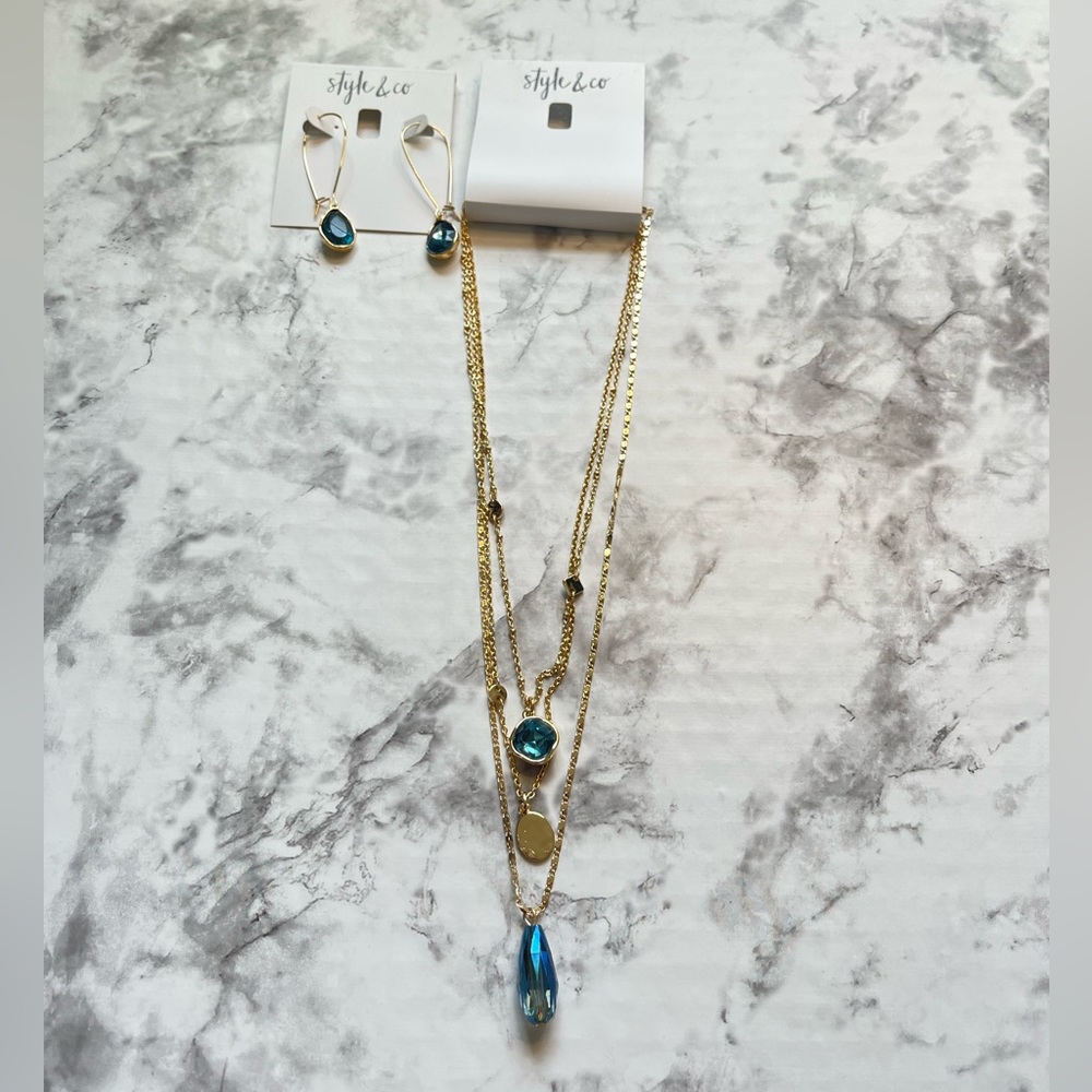Style & Co 3 tiered necklace and matching earring set